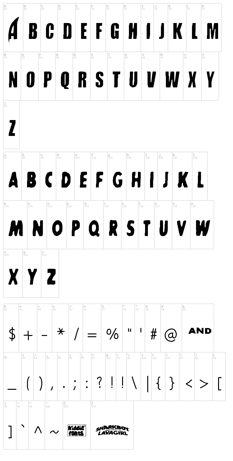 SharkBoy and LavaGirl font map
